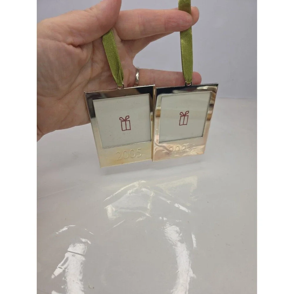 Set Of 2 Pottery Barn silver-plated 2x2 Photo Frame Ornaments Christmas 2005 NEW